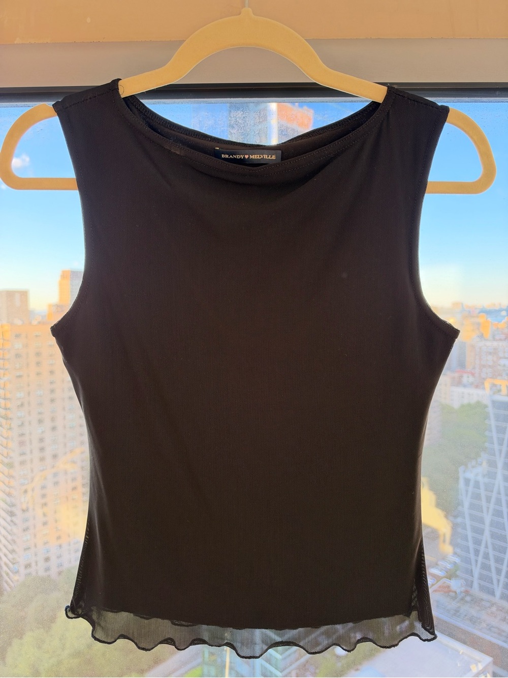 Brandy Melville Black Double Layer Sheer Mesh Boatneck Tank Top - OS⁠